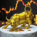 TQIILAA Decorative Gold Bull Statue, Wall Street Symbol, Metal Figurine